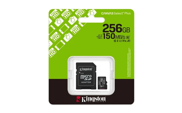 Kingston SDCS3-256GB 256GB microSDXC Canvas Select Plus Gen3 150MB-s A1 Card + Adapter Hafıza Kartı ürün görseli