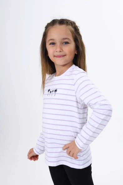 Toontoy Kız Çocuk Çizgili Tişört - Resim 3