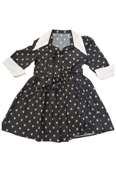 Kız Çocuk Elbise Yaka ve Manşet Detaylı Boydan Düğmeli ve Kuşaklı 7-12 Yaş 12420 - Resim 2