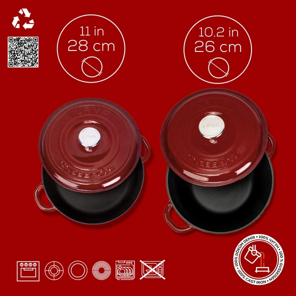 LAVA Bordo Döküm Tencere Seti – Şık Tasarım, Uzun Ömürlü Döküm Kalitesi - Resim 4