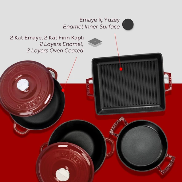 LAVA Bordo Döküm 6 Parça Set – Tencere, Sahan ve Izgara ile Şef Dokunuşu - Resim 6