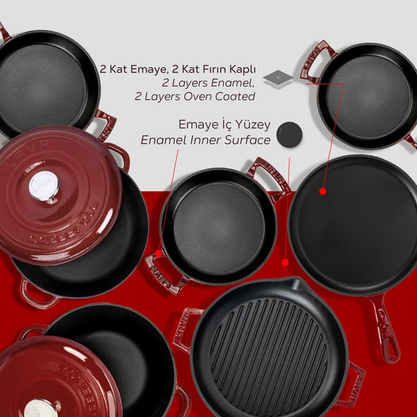 LAVA Bordo Döküm Set – Göz Alıcı Renk, Uzun Ömürlü Döküm Kalitesi - Resim 6