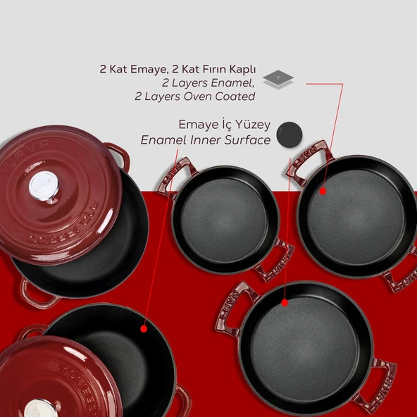 LAVA Döküm Bordo 7 Parça Tencere & Tava Seti – Göz Alıcı Renk, Eşsiz Lezzet - Resim 6