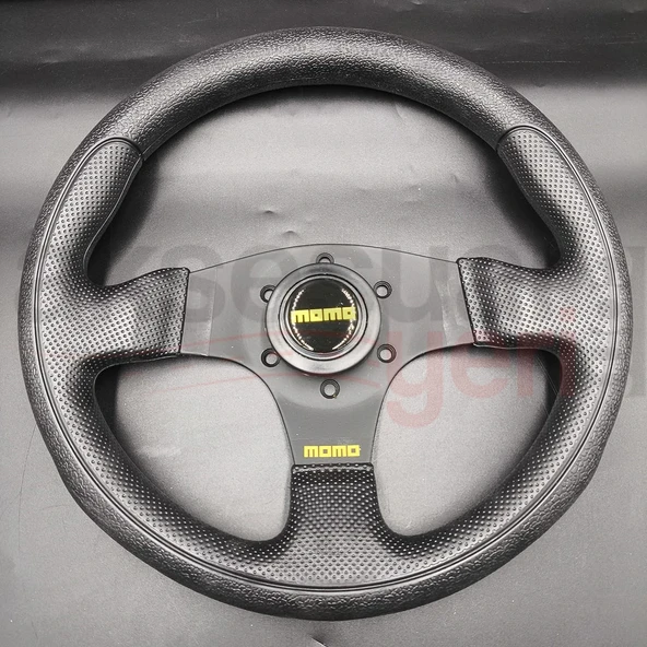 Momo Spor Yarış Direksiyonu-Ofsetsiz-Noktalı ve Kaymaz Desenli Deri 30cm - Resim 4