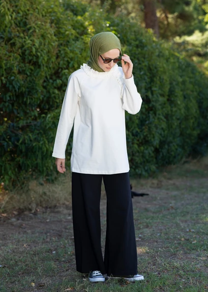 Tesettür Eşofman Üstü -Ekru - Resim 3