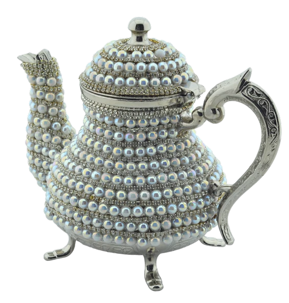 Arsal Dekoratif Inci ve Parlak Taşlı Gümüş Renk Demlik (18CMX22CM) - Resim 2