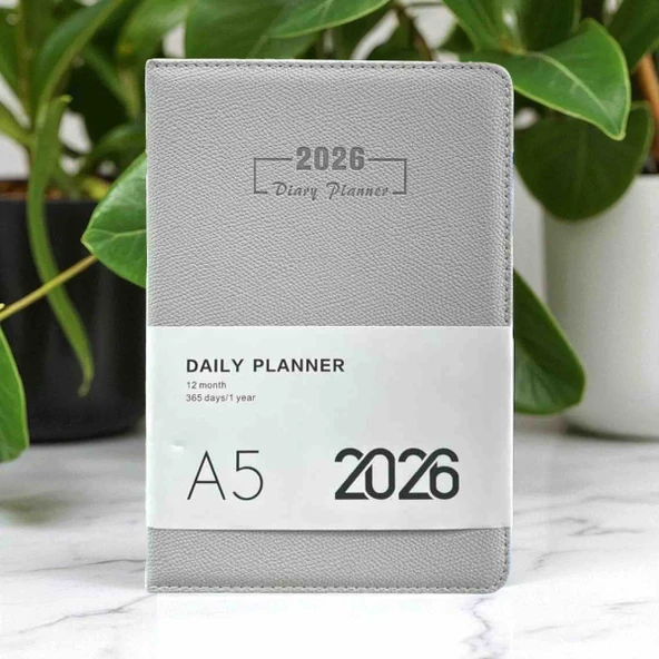 2026 Ajanda Pastel Renkli Dokulu Günlük Ajanda A5 (15x21 cm) - Gri ürün görseli