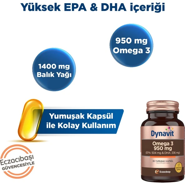 Dynavit Omega 3 950 Mg 30 Yumuşak Kapsül - Yüksek Epa Ve Dha - Resim 2