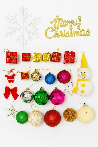 Yılbaşı Yeni Yıl Çam Ağaç Süsü 25 Parça Merry Christmas Yazılı Noel Dekoru Renkli Çam Ağacı Süsleri - Resim 3