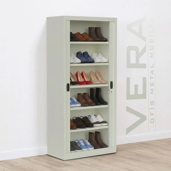 Sürgülü Kapaklı Metal Ayakkabılık – Geniş Raflı Kiler & Arşiv Dolabı ürün görseli