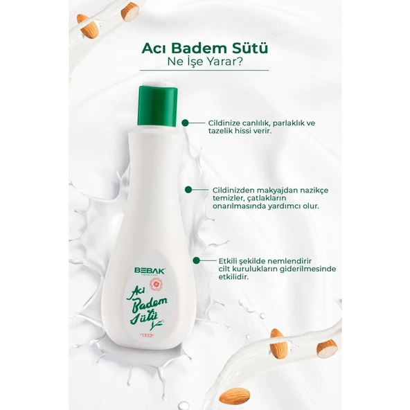 Bebak Yüz Temizleme Sütü - Tüm Cilt Tipleri için Arındırıcı ve Besleyici Bakım, Badem Yağı ile Makyaj Temizleme, 215 ml - Resim 5