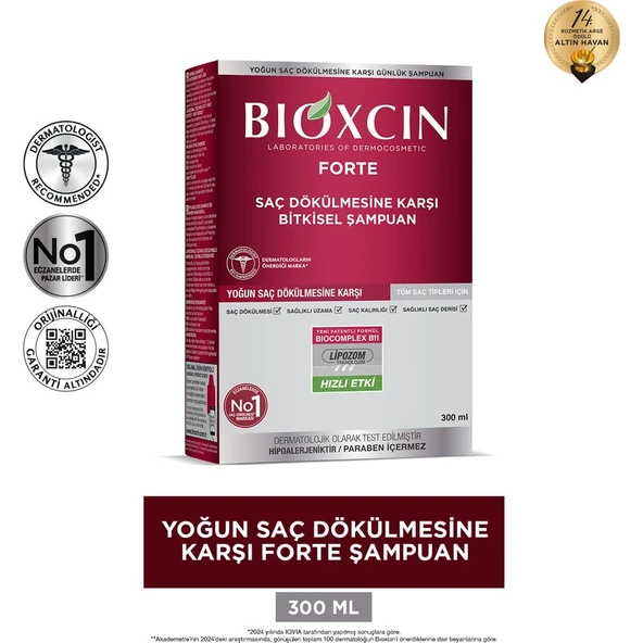 Bioxcin Forte Şampuan 300 ml Yoğun Saç Dökülmesine Karşı Bitkisel Formül Sülfatsız Parabensiz ürün görseli 1