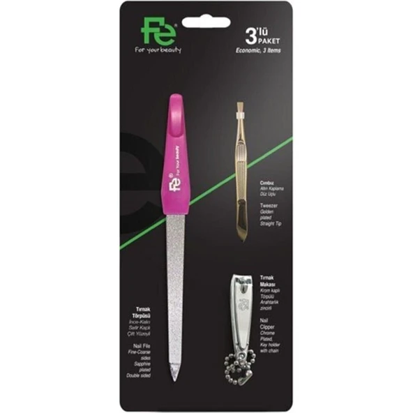 Fe Ekonomik 3'lü Manikür Seti Pembe Renkli Tırnak Bakım Araçları 3 Parça ürün görseli 1