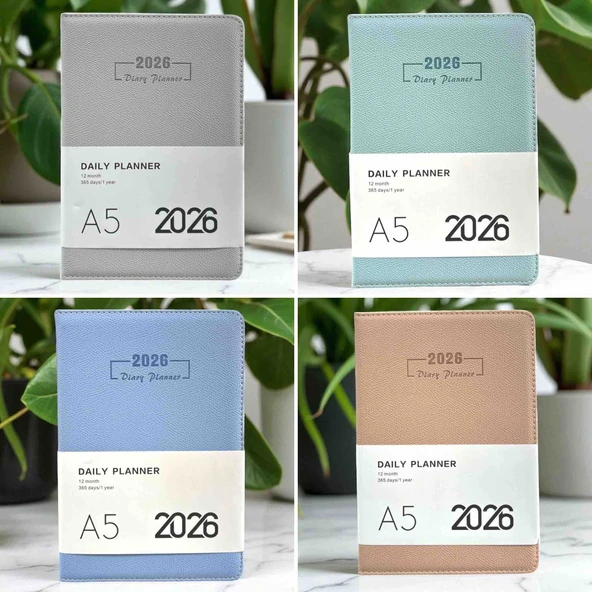 2026 Ajanda Pastel Renkli Dokulu Günlük Ajanda A5 (15x21 cm) - Gri - Resim 5