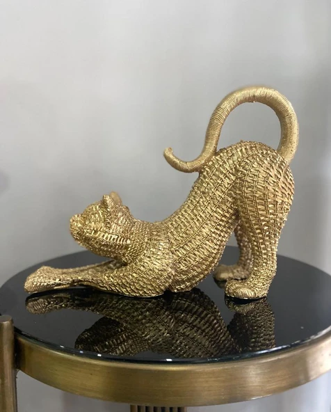 Dekoratif Hasır Dokuda Tasarlanmış Esneyen Kedi Biblo Sevimli Kedi Heykeli - Resim 6