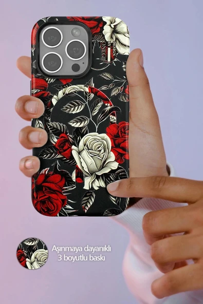 LitaeTrend iPhone 15 Pro Flower Series Magsafe Kapak - Siyah - Resim 3