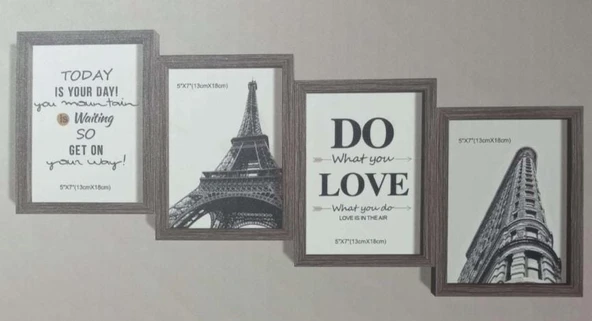 Çoklu Fotoğraf Çerçevesi MDF Ahşap Modern Kolaj Çerçeve Fotoğraf Tutucu 4 Fotoğraf 10x15cm kahverengi - Resim 2