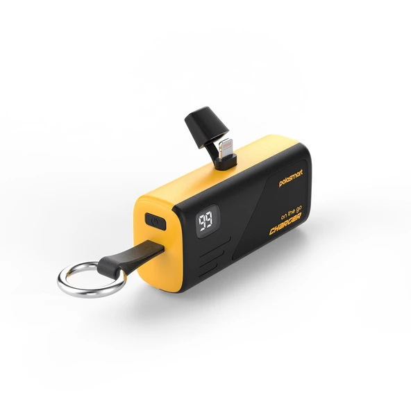 Polosmart PSM131 5000 mAh Powerbank 20W PD Hızlı Şarj Lightning Soketli Göstergeli Sarı ürün görseli 1