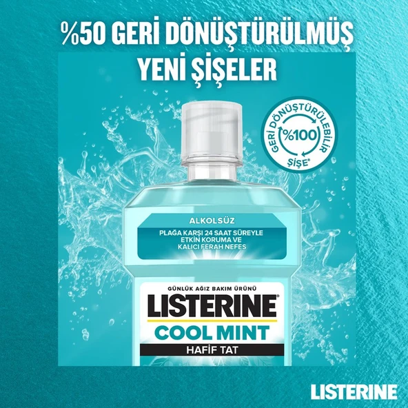 Listerine Cool Mint Hafif Tatlı Alkolsüz Ağız Bakım Suyu 500 ml – Plak ve Koku Önleyici, Nane Ferahlığı ile Uzun Süreli Etki - Resim 4