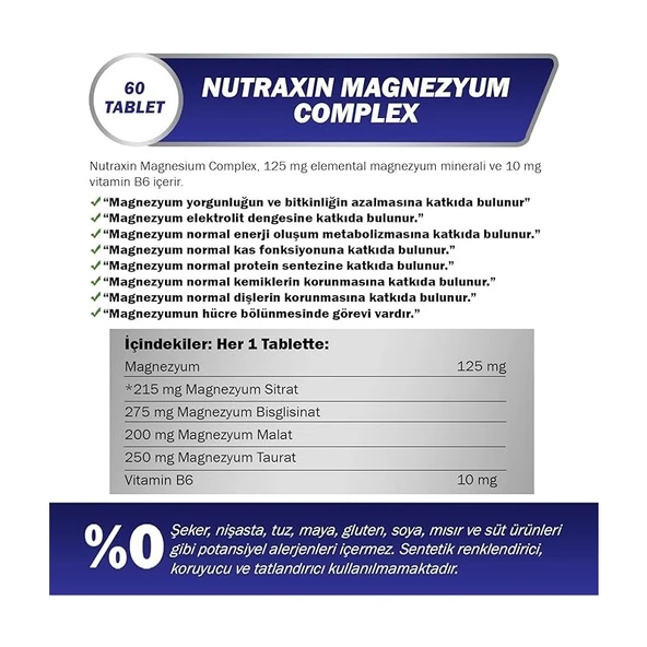 Nutraxin Magnezyum Complex+ Vitamin B6 60 Tablet - Resim 3