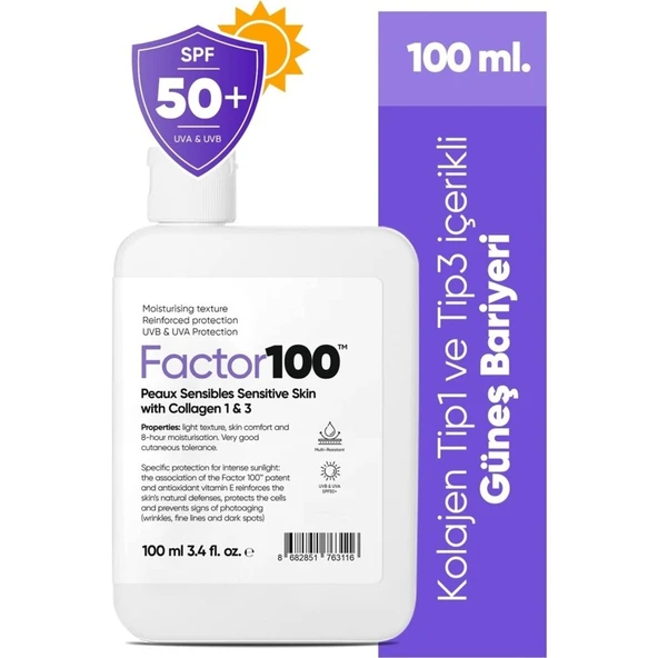 Factor100 Ultra Nemlendirici Leke Karşıtı Yüksek Koruma SPF50+ 100 ml ürün görseli