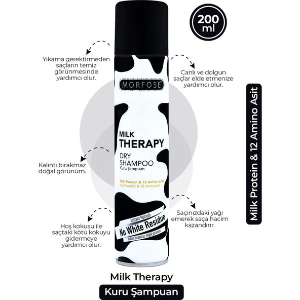 Morfose Kuru Şampuan - Yağlı Saçlar İçin, Arındırıcı Etki, Kalıntı Bırakmaz, Hoş Koku, 200 ml, Süt Proteini ve 12 Aminoasit İçerir, Paraben İçermez - Resim 2