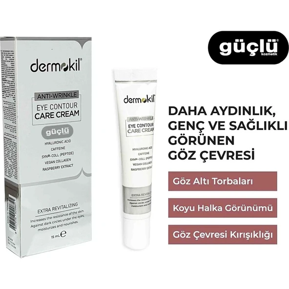 Dermokil Kırışık Karşıtı Göz Çevresi Bakım Kremi Hyaluronik Asit ve Kafein İçerikli 15 ml ürün görseli 1