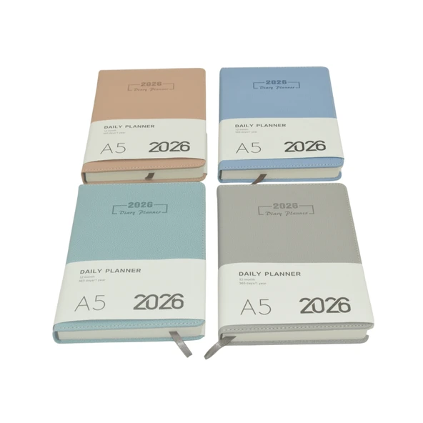 2026 Ajanda Pastel Renkli Dokulu Günlük Ajanda A5 (15x21 cm) - Gri - Resim 6