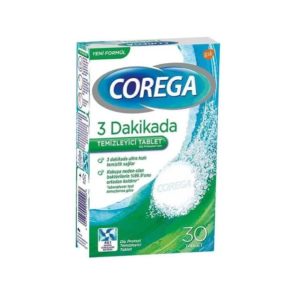 Corega 3 Dakikada Protez Temizleyici Tablet 30'lu ürün görseli