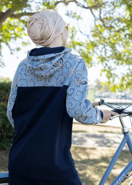 Sweatshirt Lacivert Keten - Resim 6