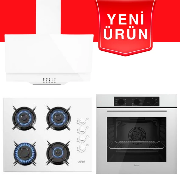 AFM tech  FETHY Series Beyaz Cam Ankastre Set  ( Ferre QBL62CB + FM 3301W + FM  2201W ) ürün görseli 1