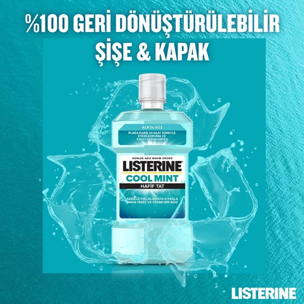 Listerine Cool Mint Hafif Tatlı Alkolsüz Ağız Bakım Suyu 500 ml – Plak ve Koku Önleyici, Nane Ferahlığı ile Uzun Süreli Etki - Resim 5