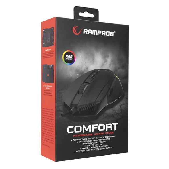 Rampage SMX-G39 COMFORT Usb 8 Makro+Extra Atış Tuşlu RGB 12800 DPI Gaming Oyuncu Mouse Rampage - Resim 7