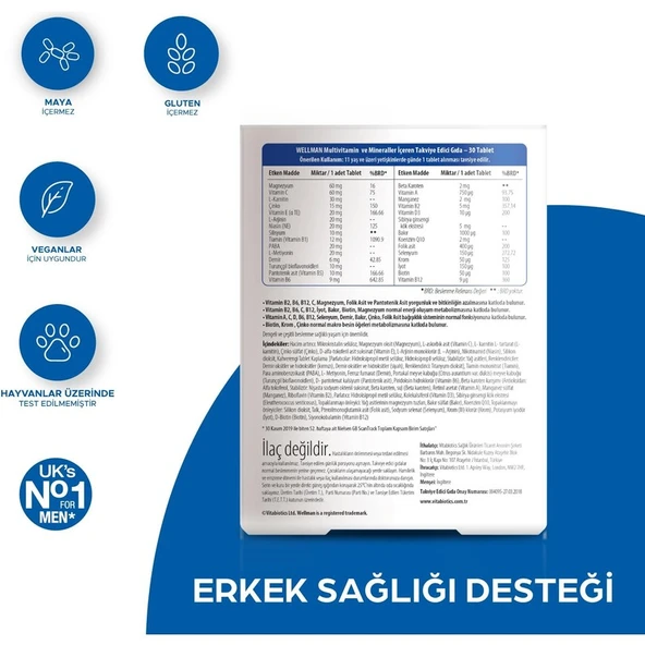 Wellman Vitabiotics Wellman Original Erkekler İçin Takviye Edici Gıda 30 Tablet - Resim 2