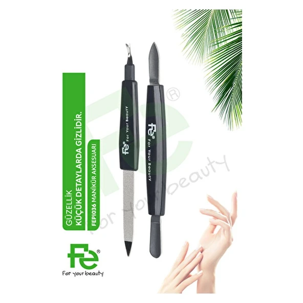 Fe Manikür Aksesuarı Fepi 036 Siyah Renkli Kesici ve İtici Set 2 Parça - Resim 2
