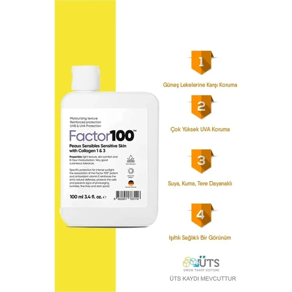 Factor100 SPF50+ Güneş Kremi 100 ml – Tüm Cilt Tiplerine Uygun, Nemlendirici, Leke Karşıtı ve Suya Dayanıklı Koruma - Resim 4