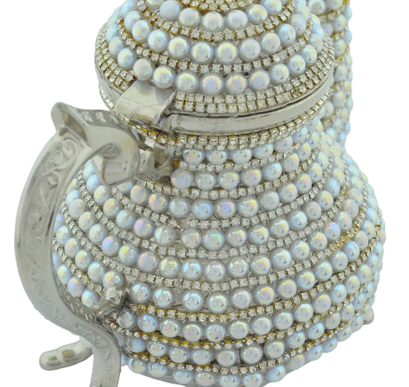 Arsal Dekoratif Inci ve Parlak Taşlı Gümüş Renk Demlik (18CMX22CM) - Resim 5