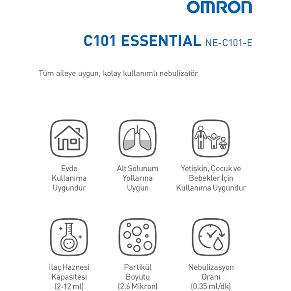 Omron C101 Essential Şarjlı Nebulizatör - Aile için Uygun, Taşınabilir ve Kolay Temizlenebilir, Ev ve Seyahat İçin İdeal - Resim 3