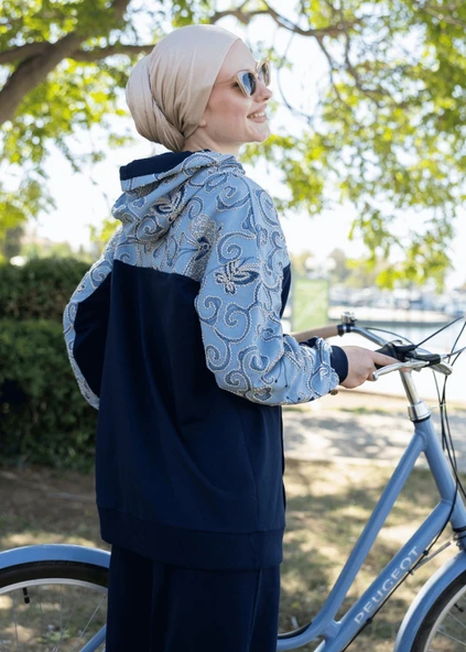 Sweatshirt Lacivert Keten - Resim 4