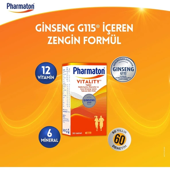 Pharmaton Vitality 30 Tablet - Ginseng G115, Multivitamin ve Mineraller - Resim 2