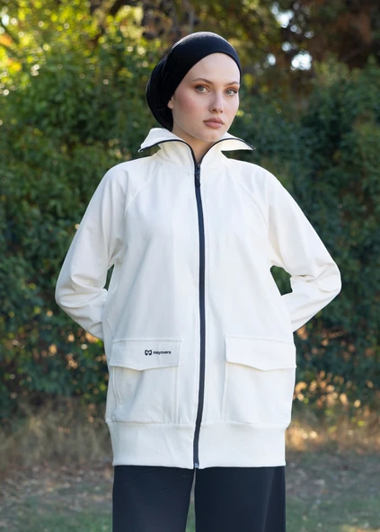 Tesettür Eşofman Siyah Fermuarlı - Resim 3