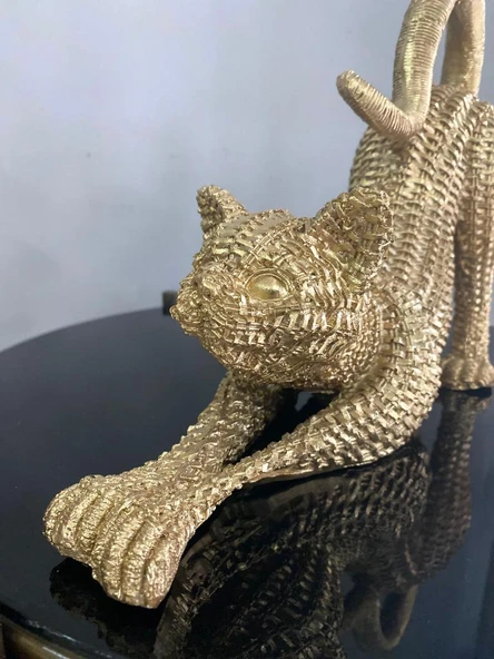 Dekoratif Hasır Dokuda Tasarlanmış Esneyen Kedi Biblo Sevimli Kedi Heykeli - Resim 5