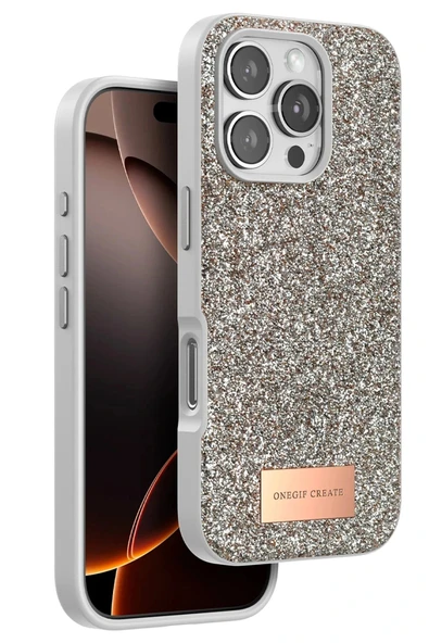 LitaeTrend iPhone 16 Pro Bright Simli Kapak - Çöl Titanyum ürün görseli 1