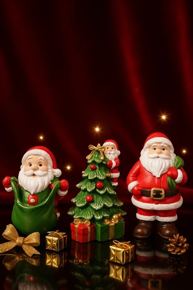 YeniYıl Ruhunu Yansıtan 3’lü Yılbaşı Noel Baba Biblo Seti Masa Figürleri Ev Ofis Vitrin Dekoru 10 Cm ürün görseli 1