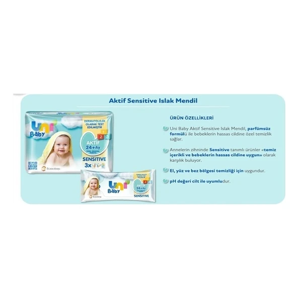 Uni Baby Aktif Sensitive Bebek Islak Mendil 24+ Ay 3x52 Adet - Resim 4
