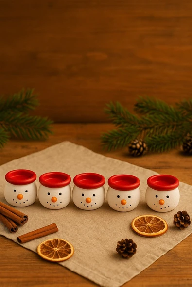 YeniYıl Yılbaşı Dekoru İçin 6’lı Noel Kardan Adam Figürlü Dekoratif El Yapımı Mini Mumluk Seti 5 CM - Resim 3