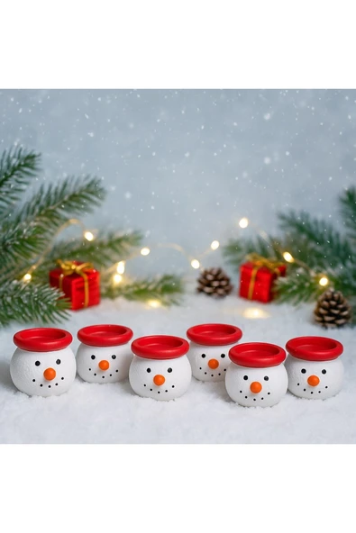 YeniYıl Yılbaşı Dekoru İçin 6’lı Noel Kardan Adam Figürlü Dekoratif El Yapımı Mini Mumluk Seti 5 CM ürün görseli 1