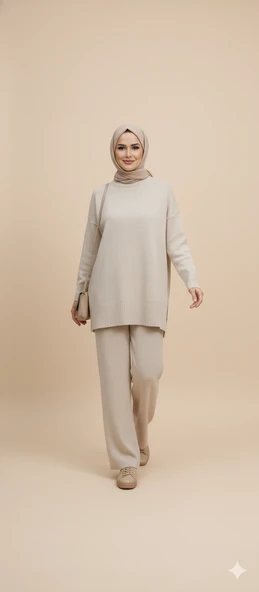 Triko Tunik Pantolon Tesettür Takım - Resim 10