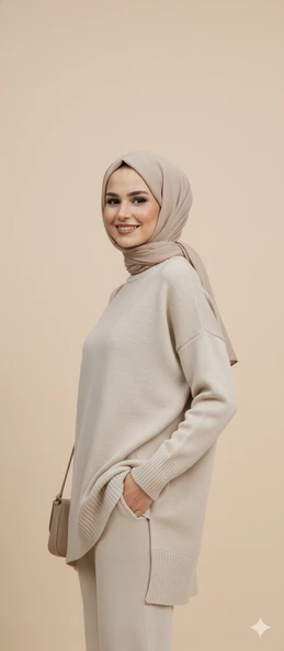 Triko Tunik Pantolon Tesettür Takım - Resim 12