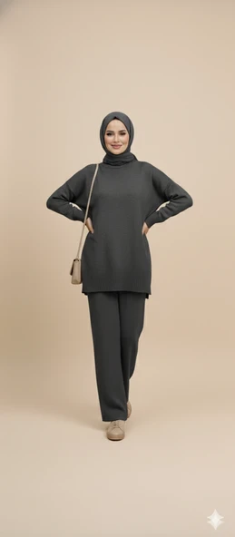 Triko Tunik Pantolon Tesettür Takım - Resim 4